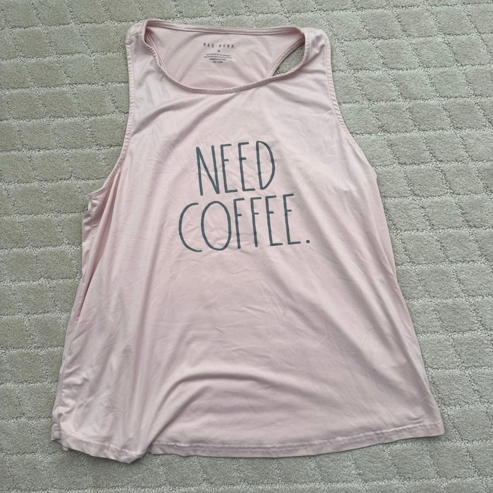 Rae Dunn Light Pink 'Need Coffee' Tank Top